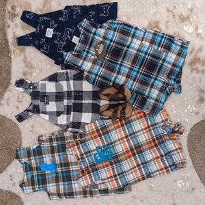 Five overall onesies and Faux-Leather Double-Buckle Sandals for Toddler Boy